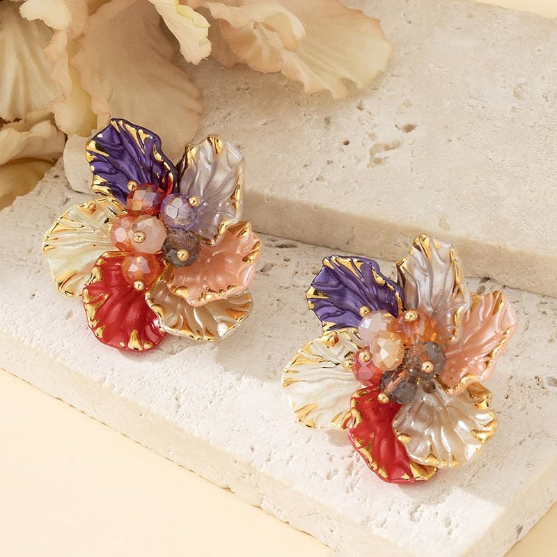 Flower Earrings for Women Elegant Camellia Flower Stud Earrings Vintage Crystal Flower Bud Earrings Bohemian Style Flower Stud Earrings Hypoallergenic Statement Earrings Boho Hawaiian Beach Charm Jewelry - Image 5