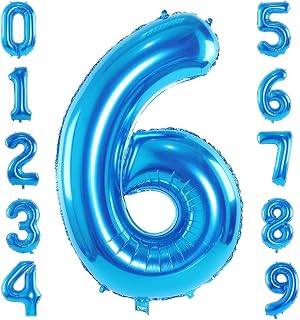 FI - FLICK IN 1 Pc Big Size Number 6 Foil Balloon 32 Inch Large Blue Number Foil Balloon 0 to 9 Number Balloons for Decoration 6th Birthday Anniversary Decoration Items (Pack of 1, Blue)