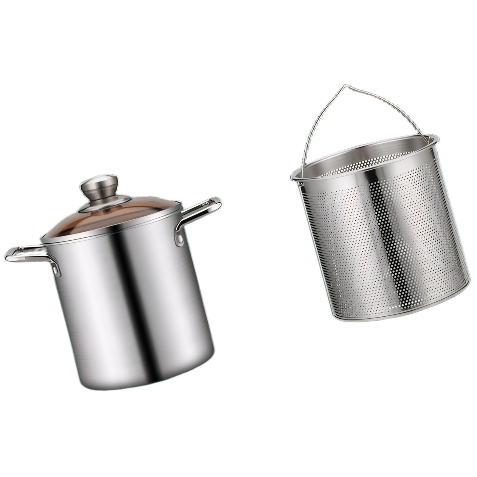 IUokLU Stainless Steel Fryer Pot with Strainer and Glass Lid for Deep Frying,Soup,and Stew Cooking (Style A)