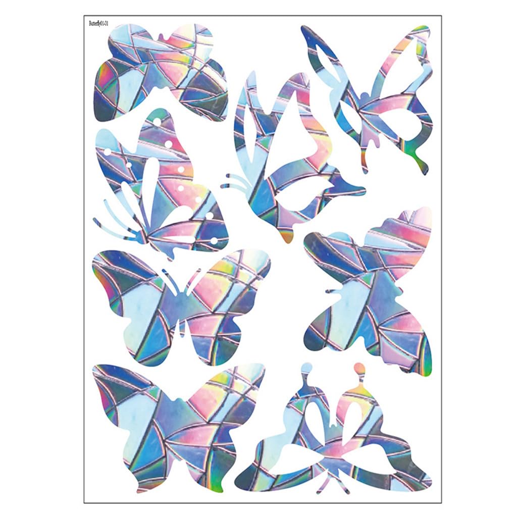 SKKWJEGE Window Decal Rainbow Reflective Anti Collision Removable Glass Sticker Non-adhesive Art PVC Cling Home Office Bathroom Decor