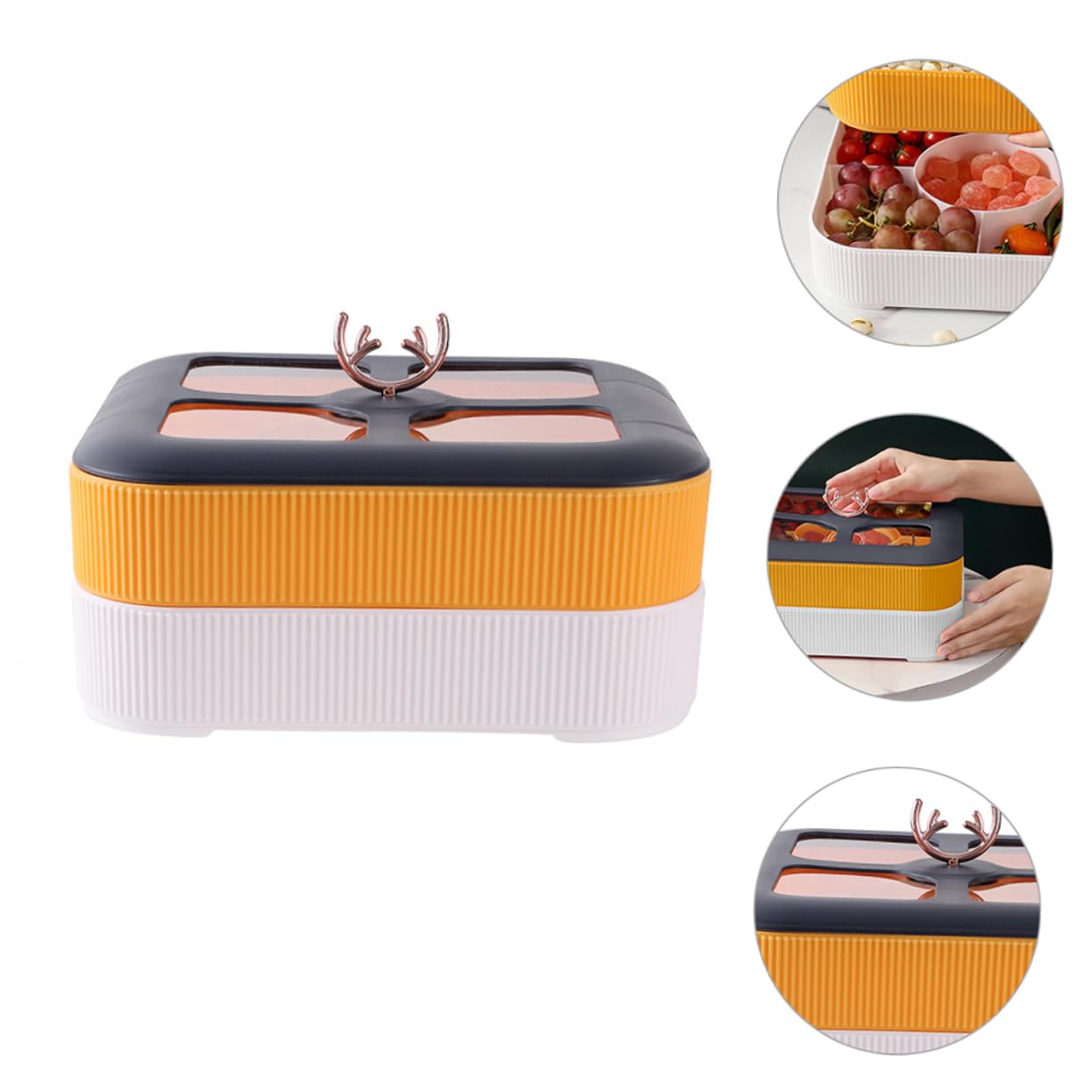 PRETYZOOM 1pezzi Contenitore Per Snack Multiplo Con Coperchio Vassoio Scomparti Per Frutta Secca e Dolci Per Feste Compleanni e Occasioni Speciali