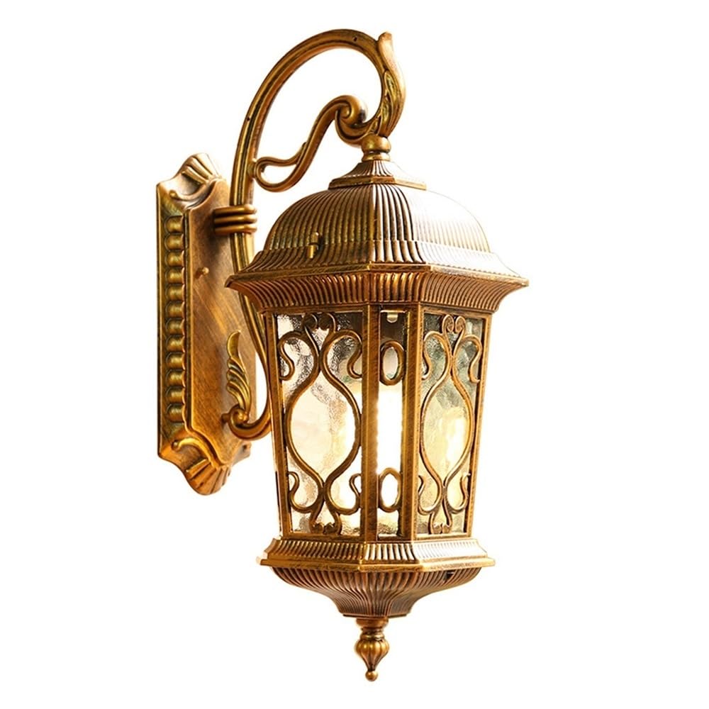 OZBMA European Style Aluminum Wall Lamp Retro Outdoor Light Water Ripple Glass Shade Sconce for Porch Garden Balcony Terrace Aisle Hallway(Bronze)