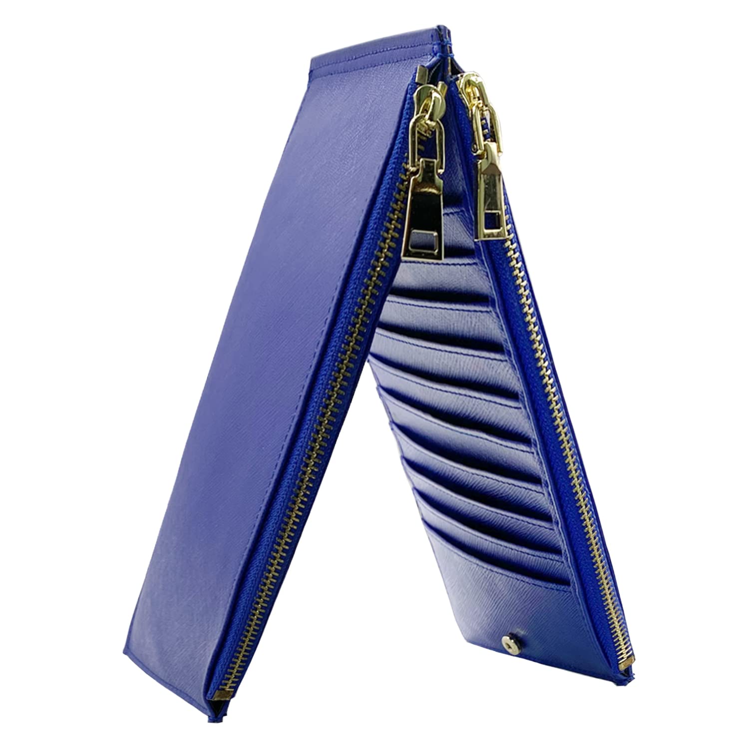 ehsbuyGenuine Leather Credit Card Holder Wallet for Women Bifold Large Card Purses RFID Blocking Ladies Phone Wallet with Zipper Pocket