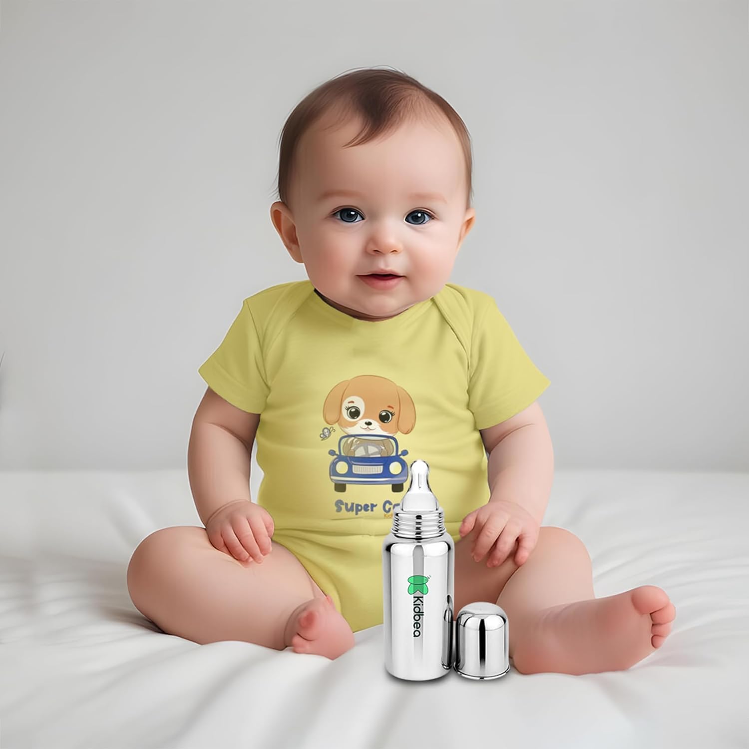 Kidbea Stainless Steel Infant Baby Feeding Bottle, BPA Free, Anti-Colic, Plastic-Free, Medium-Flow X 1 Nipple (250 ML) (Argyle)