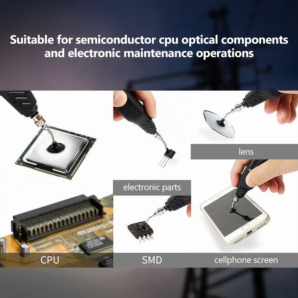 Strumento Prelievo per Succhiare, Penna Aspirazione a Vuoto, Kit Strumenti Prelievo per Saldatura Manuale a Ventosa con 2 Punte e 6 Ventose per Piccoli Componenti Elettronici di Precisione IC SMD SMT