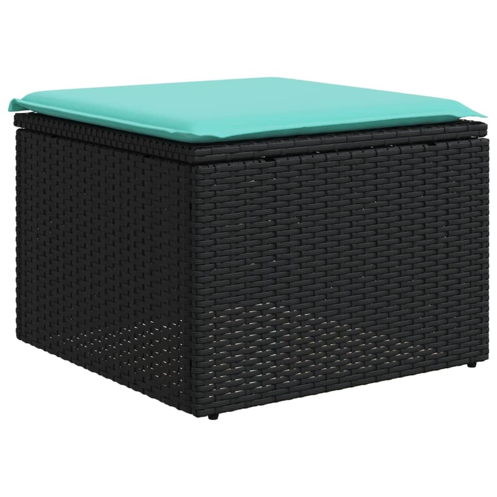 Set Divani da Giardino 5 pz in Rattan PE con Cuscini Blu, Nero | Salotto da esterno modulare con tavolini pieghevoli bracciolo, ideale per momenti di relax in terrazzo o giardino.