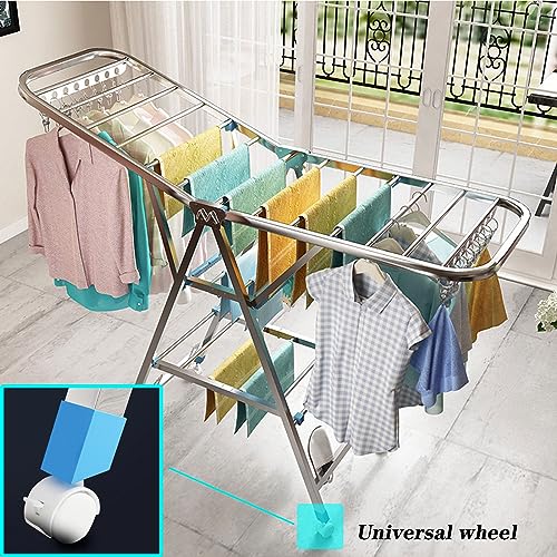 Séchoir à linge robuste avec roulettes et cintre installé sans montage complexe