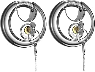 ORIA Discus Keyed Padlock, Stainless Steel Disc Padlock, Waterproof and Rustproof Indoor Outdoor Storage Lock for Cabinets, Warehouses, Fences, Garages, Gates (Pack of 2)
