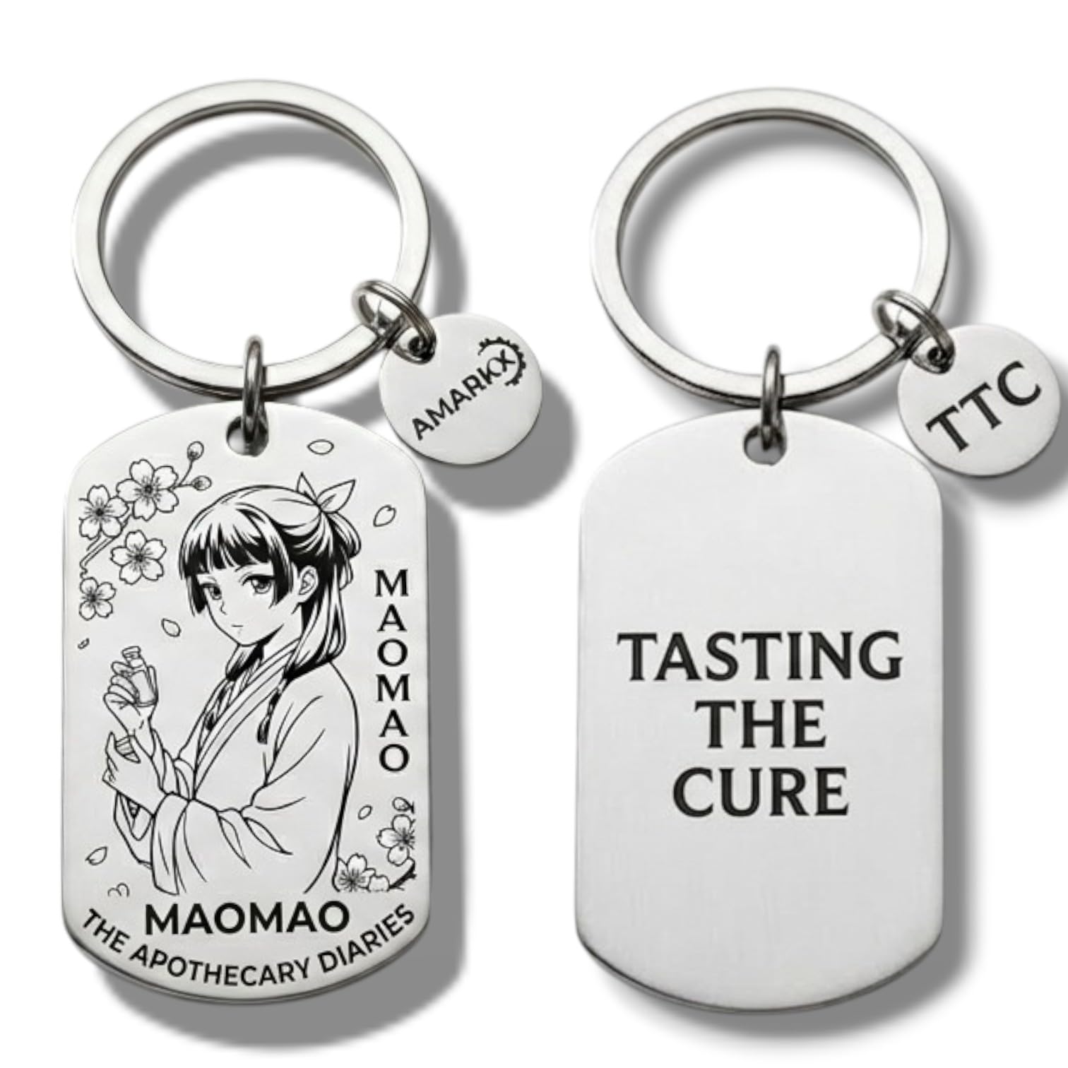 AMARKX Custom Anime Engraved Dog Tag Keychain – Premium Stainless Steel – Featuring Sung Jinwoo Maomao Anya Forger Frieren and More– Double-Sided Laser Etched Gift