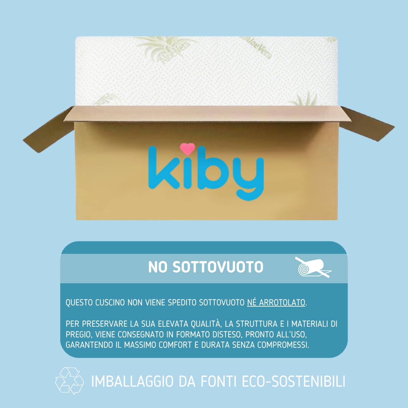 Kiby® Cuscino per Lettino (Certificato OEKO-TEX® e CERTIPURTM) in MEMORY FOAM YLANG TOUCH® ed Esterno in Aloe Vera, Lavabile e Sfoderabile