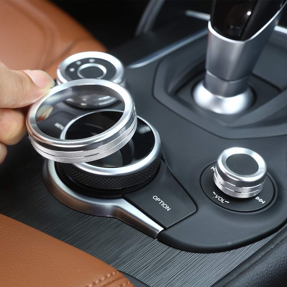 per Romeo Giulia Stelvio 2017 2018 Pomelli per Console Multimediale in Lega di Alluminio Cerchietti (argento)