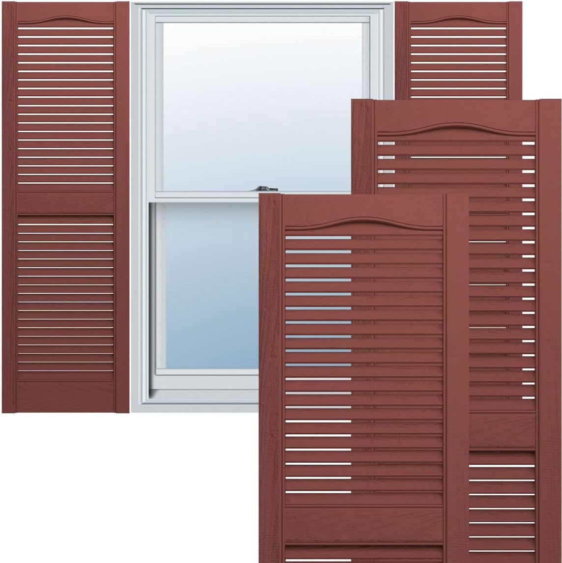 Builders Edge 14.5 in. W x 80 in. H, Standard Cathedral Top Center Mullion, Open Louver Shutters, Includes Matching Installation Spikes (Per Pair), 027 - Burgundy Red 14.5"W x 80"H Burgundy Red