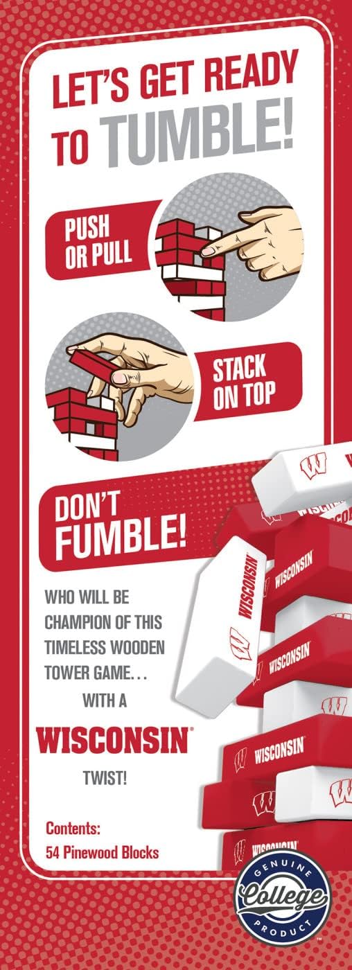 MasterPieces Game Day - NCAA Wisconsin Badgers - Officially Licensed Tumble Tower, Real Wood Blocks - Image 3