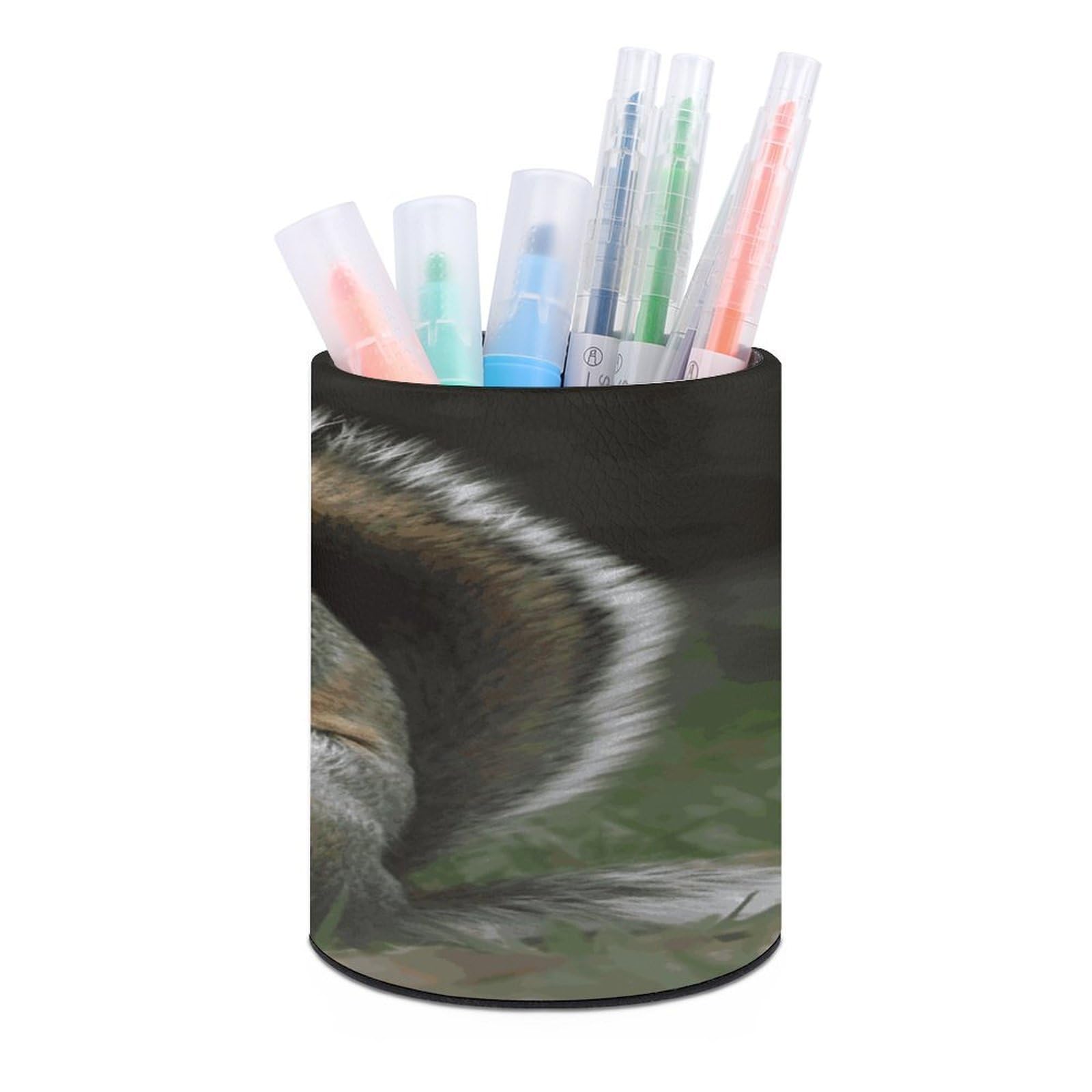 FekiLoot Round Leather Pen Holder - Multipurpose Desk Organizer, Modern Pencil Cup, Squirrel Pencil Holder, Unique Makeup Brush Holders for Office Home Supplies & Gifts