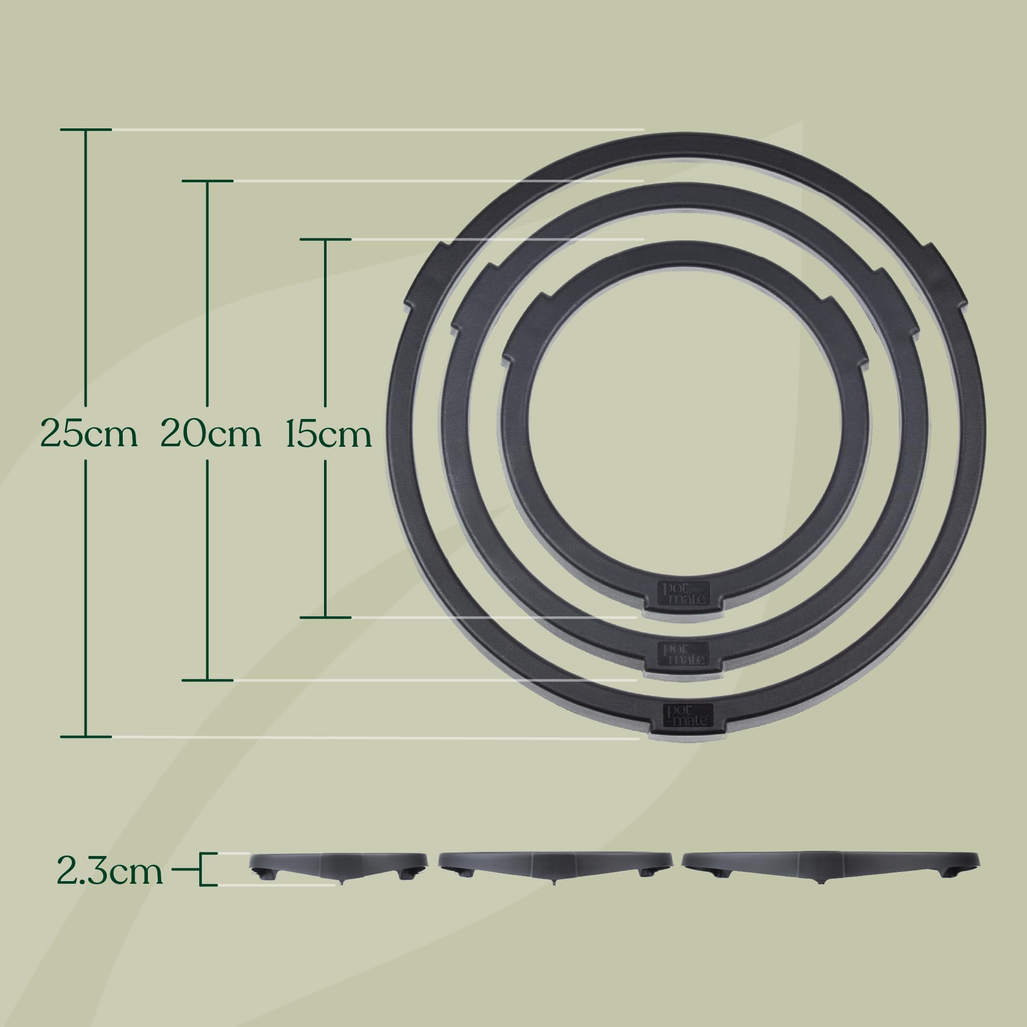 Pot-Mate Supporto Per Piante 100% Riciclato - Piedini Rialzati Antimacchia, Drenanti E Antiparassitari, Realizzato In UK, 3 Misure (150/200/250mm)