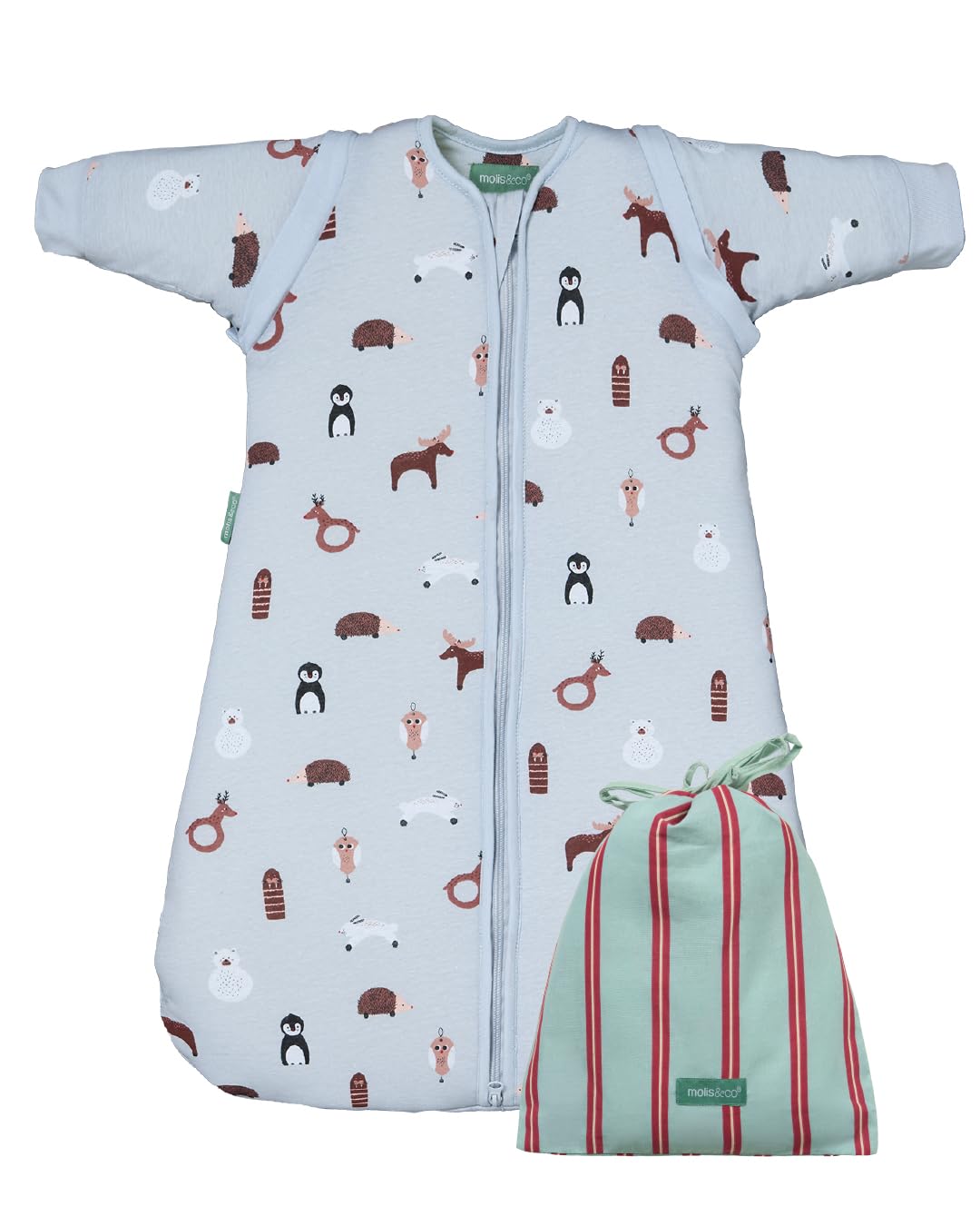 molis&co - Saco de Dormir para bebé 2.5 TOG con Mangas Desmontables - (0-6 Meses) - Ideal para Invierno - 100% algodón (Oeko-Tex 100) - Winter Animals