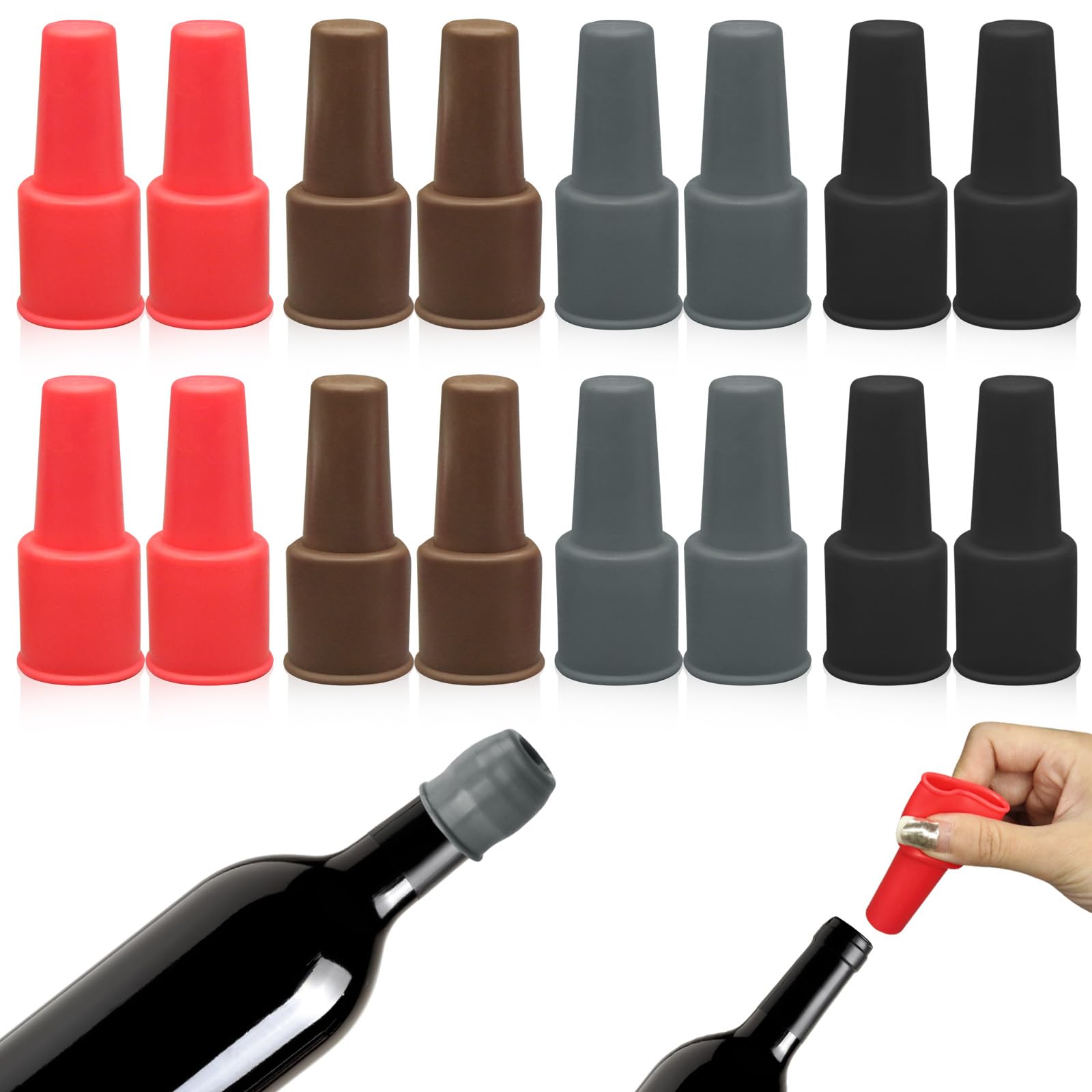 16Pcs Silicone Wine Seal Stopper, Silicone Wine Bottle Stopper Elastic Wine Stopper Reusable Sparkling Wine Bottle Stopper, Keep-Wine-Fresh Sparkling Wine Bottle Stopper for Home Party Beer Champagne
