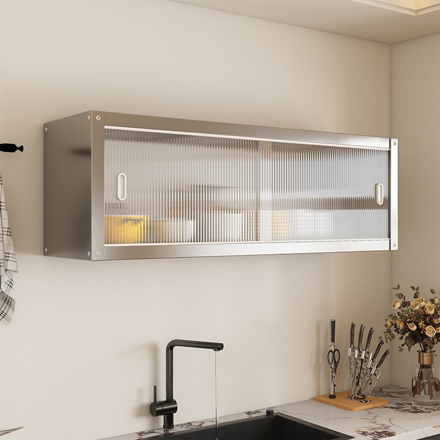 Armadietto da parete in acciaio inox resistente, pratico scaffale antipolvere, facile da installare, organizer da cucina, 100 x 39,9 x 35,1 cm per risparmiare spazio
