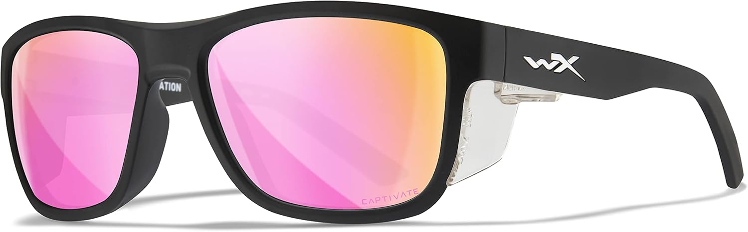 Wiley X Ovation Captivate Polarized Sunglasses, Safety Glasses for Men and Women, UV Eye Protection for Shooting and Fishing Matte Black Frames, Rose Gold Mirror Tinted Lenses