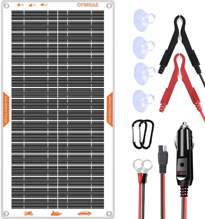 OYMSAE White 10W Solar Car Battery Charger Portable 12V Trickle Battery Charger & Maintainer...