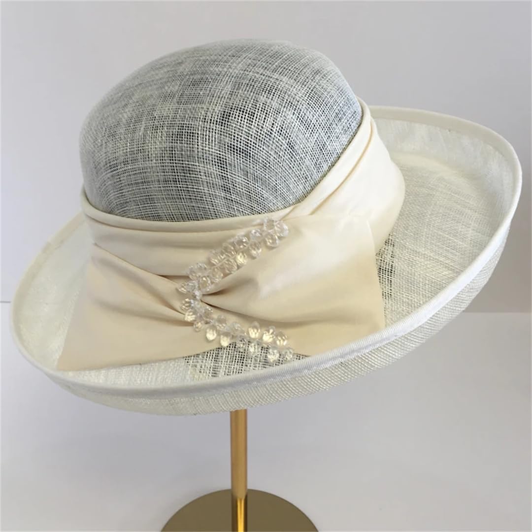 Yeuyyben Cappelli femminili eleganti cappelli da spiaggia Lady Fashion Strass Lino Fedora Cappelli Banchetto Bucket Cap