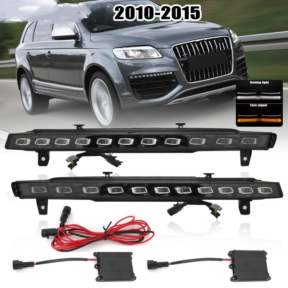 Luces Antiniebla Niebla 2 Bombillas LED Antiniebla De 12 V Para Q7 2010 2011 2012 2013 2014 2015 Con Función De Señal De Giro Amarilla Dinámica Para Coche DRL Luz Diurna