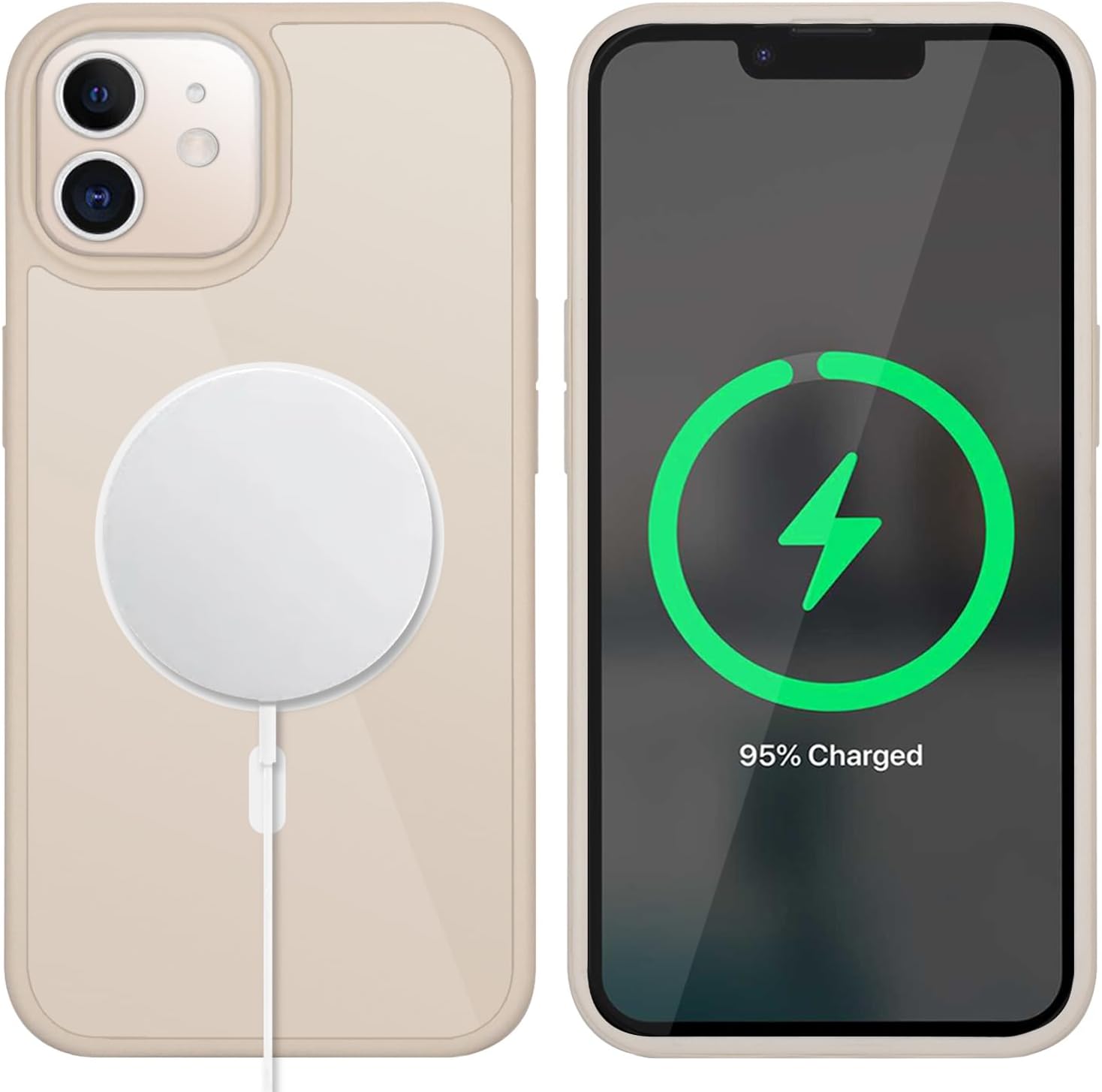 for iPhone 12 Case with Screen Protector, Compatible with Magsafe, Phone Case for iPhone 12 Pro Case Built in Screen Protector, Slim Protective-Beige - Image 6