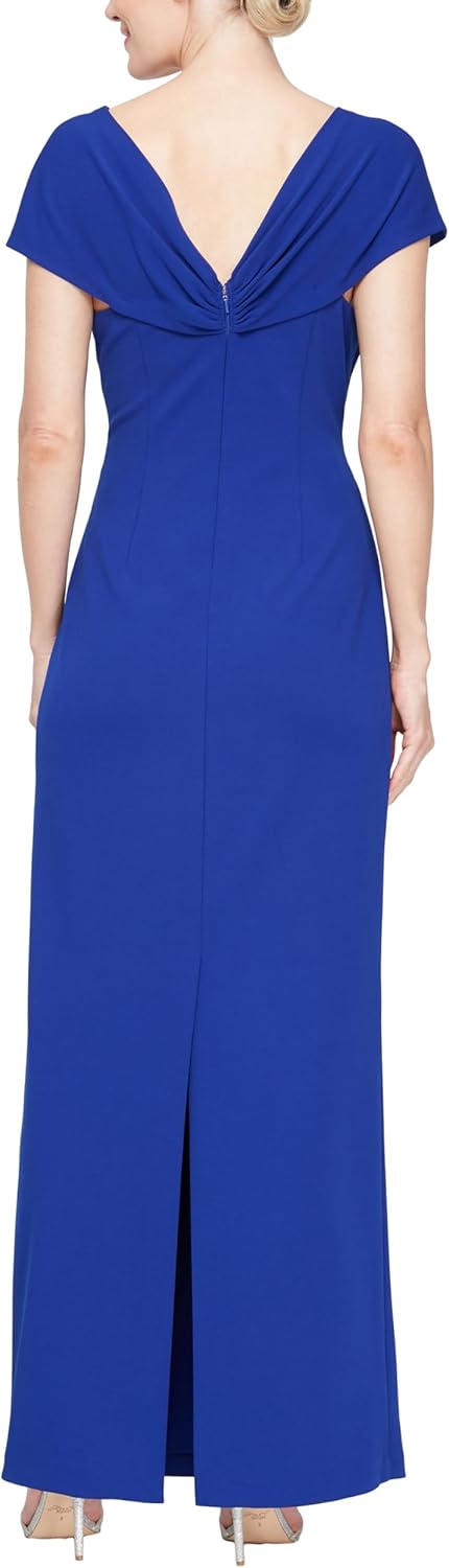 Alex Evenings Womens Long Crepe Mother of The Bride Dress with Ruched Asymmetric Neckline & Embellishment, Formal Events - Image 2