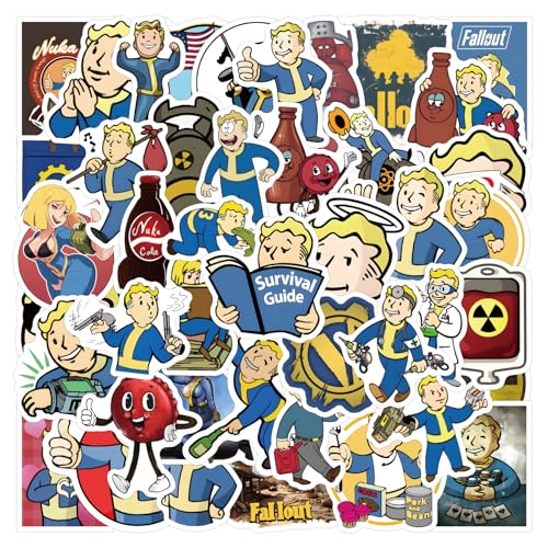 60pcs Game Stickers Fallout Stickers for Waterproof Decal for Water Bottle Adult Teen Travel Case Laptop Guitar Skateboard Phone Computer Bike Notebook Helmet (FLL60)