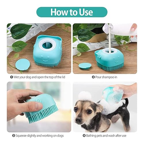 Dog Bath Brush Scrubber Soft Silicone Pet Grooming Brush Bath Shampoo Massage Dispenser Shower Brush For Short Long Haired Dogs And Cats (Blue+Pink) #TOP6
