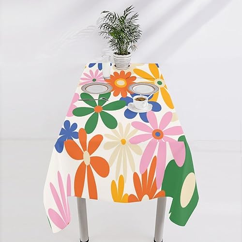 Miniatura 429 de Mantel floral hippie, diseño retro de los años 70, naranja, rosa, azul, floral, bohemio, estampado estético de margaritas, para fiesta, picnic