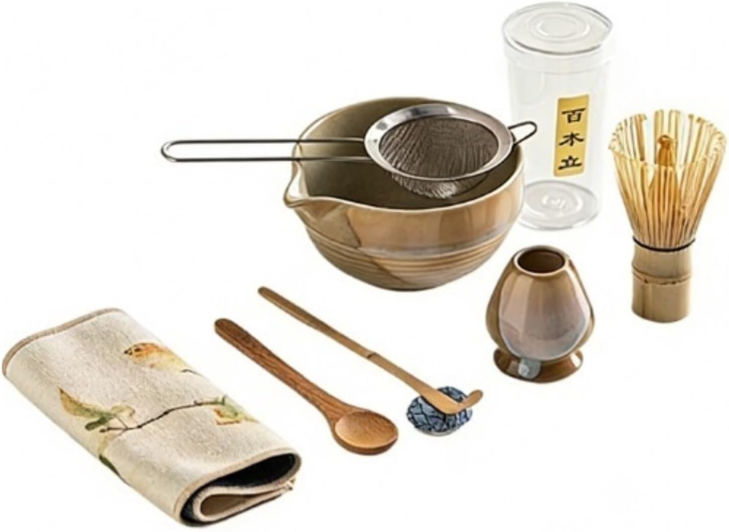 8PCS Matcha Set With Ceramic Bowl Whisk Teaspoon Sets Tea Lovers Gifts Tea-making Tools Accessories(8-piece set D)