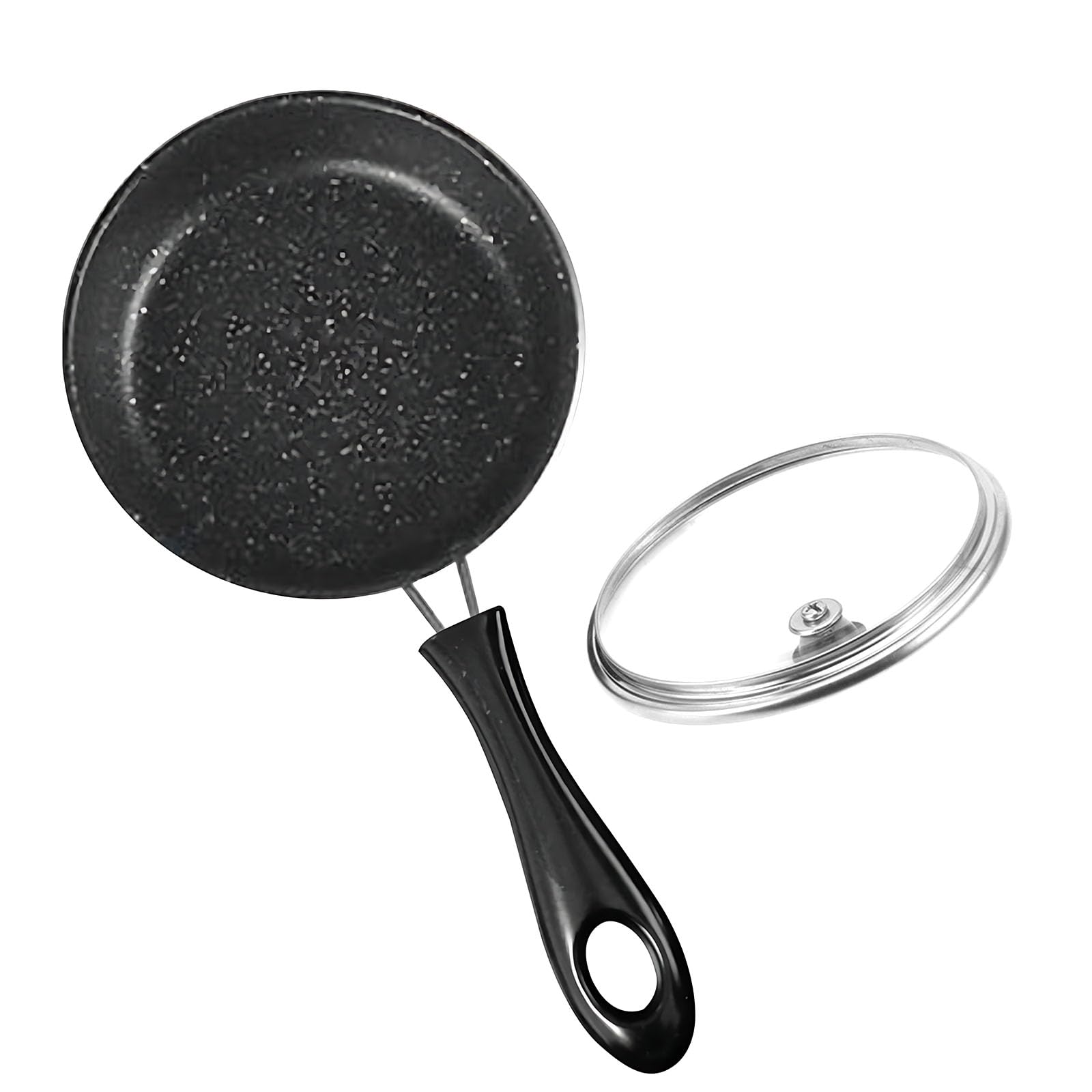 Ruspela Non Stick Mini Pan with Lid for One Egg Small Frying Pan 12cm Deep Frying Pan Skillet Maifan Stone Coating Cookware Omelette Kitchen Cooker Black