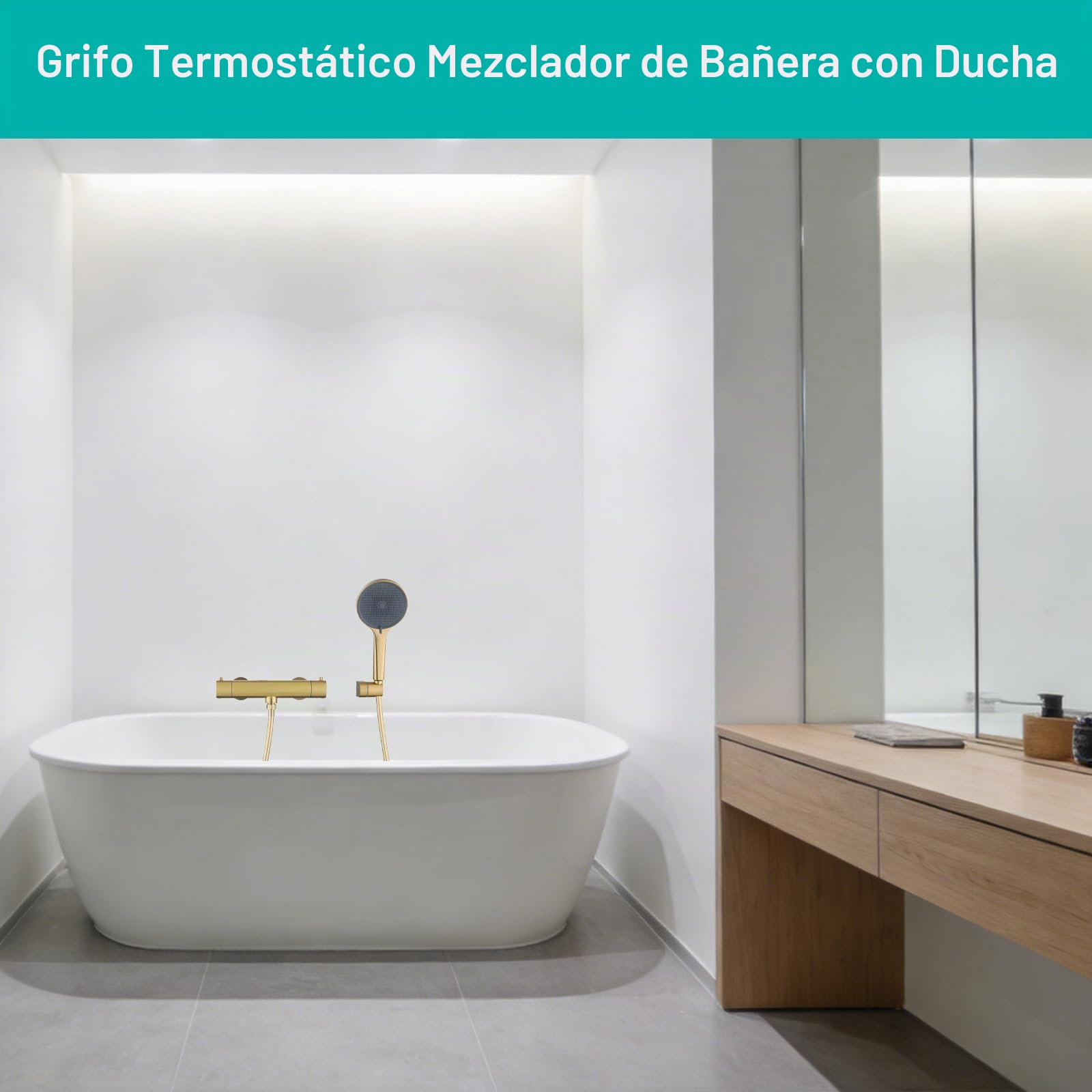 Grifo mezclador termostático dorado con botón de bloqueo de seguridad, barra mezcladora de ducha antiquemaduras de 38 °C, válvula mezcladora de ducha de control de temperatura montada en la