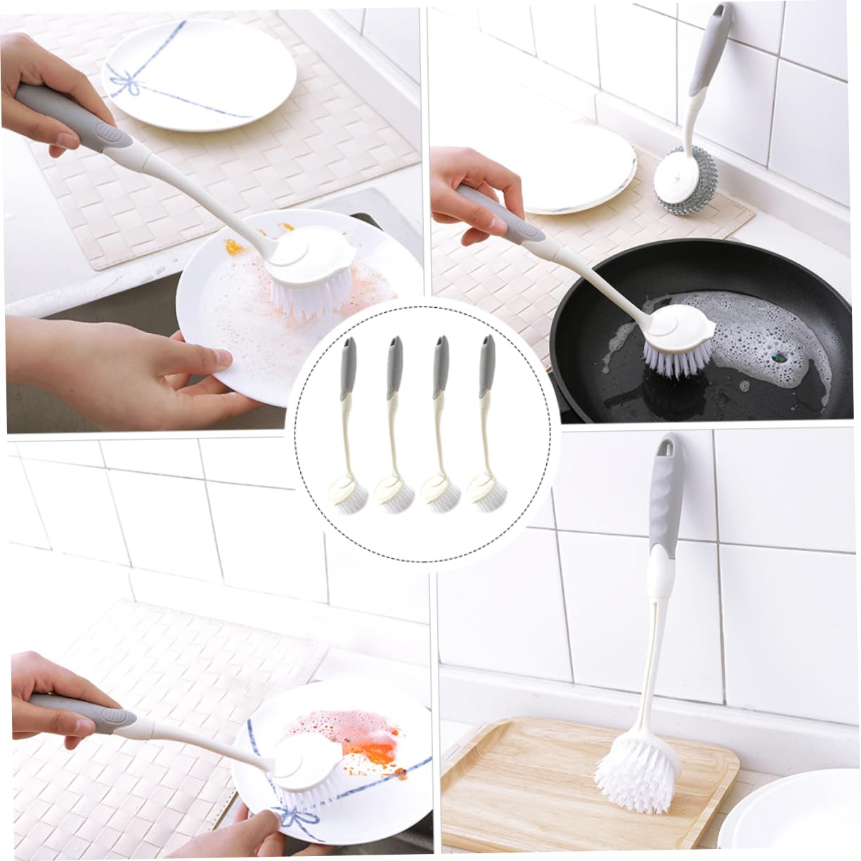 2 Sätze Teiliges Reinigungspinsel Mit Langem Griff Multifunktionale Küchenspülbürste Für Töpfe Pfannen Und Schwer Erreichbare Stellen 4 Stück * 2