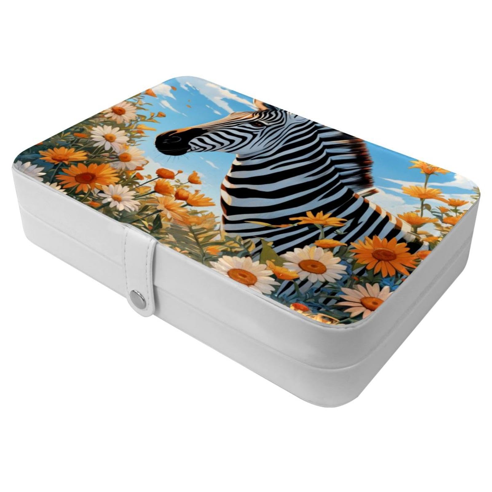 Boîte à bijoux en cuir chic motif zèbre et velours nacré pour bagues
