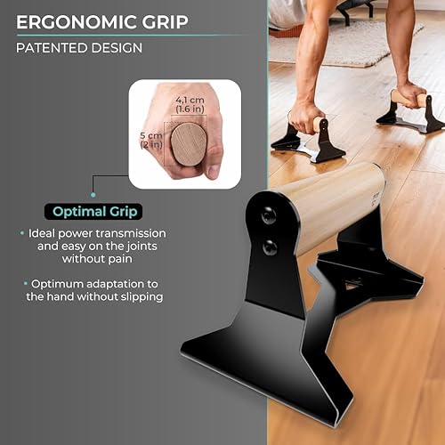 Miniatura 2 de PULLUP & DIP Parallettes - Asas de empuje con asas ergonómicas de madera y acero resistente, barras de paraletas antideslizantes para entrenamiento