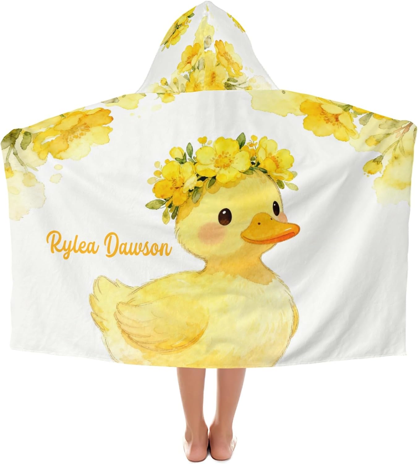 Cute Yellow Duck Floral Personalized Hooded Towel Absorbent Wrap Soft Pool Beach Bath Towels Hood Poncho for 5-12 Years Kids Boys Girls