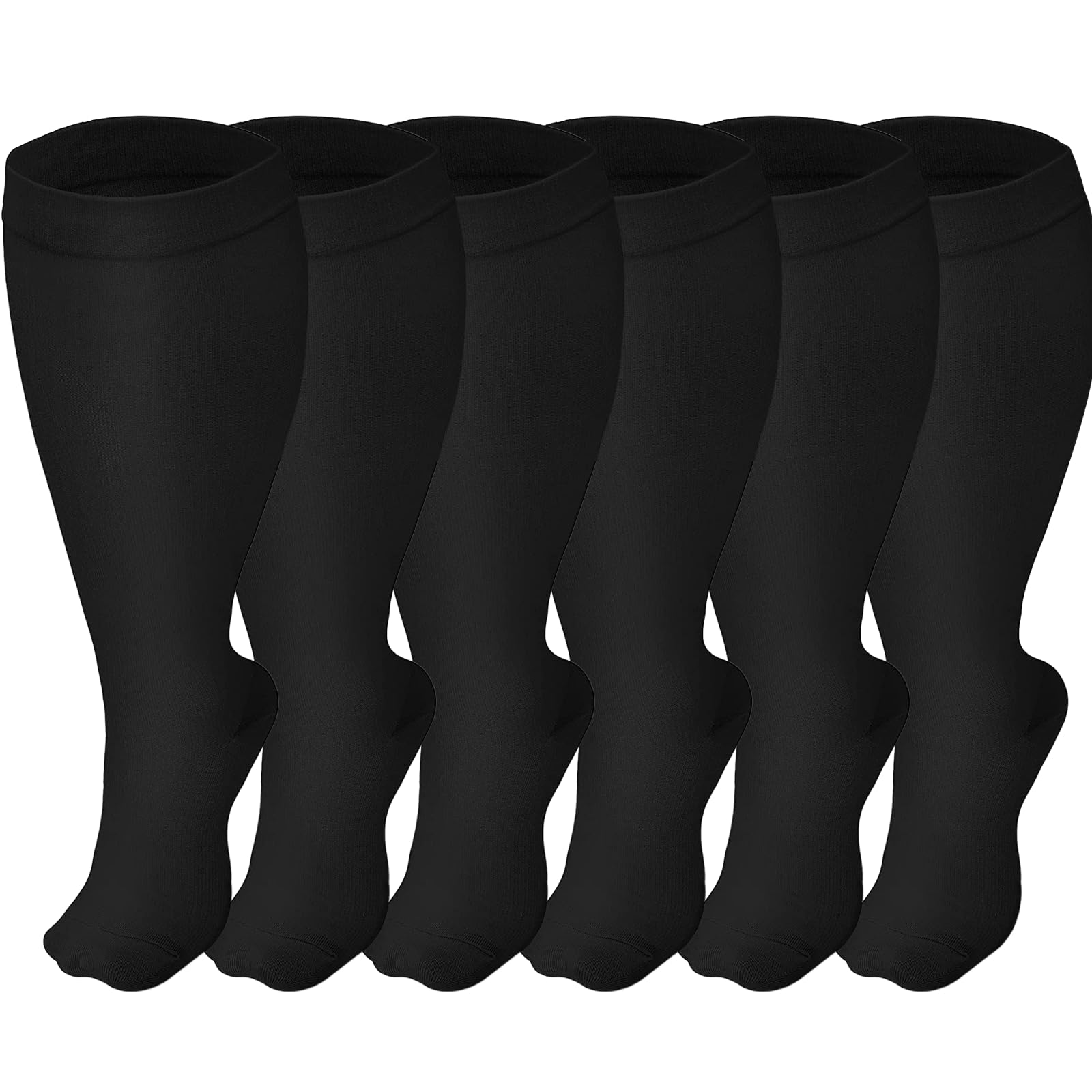 hommova 6 Pairs Compression Socks for Women Men Plus Size, Wide Calf Travel Knee High Socks for Long Haul Flight 2xl