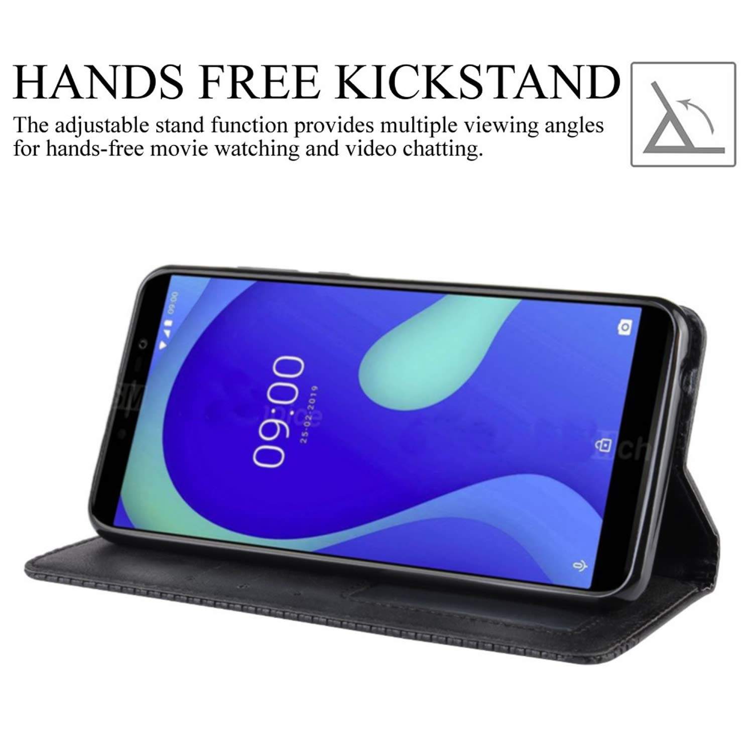 Custodia Portafoglio HualuBro Per Wiko Y80 2019 - Pelle PU Con Slot Carte, Funzione Stand E Chiusura Magnetica - Nero