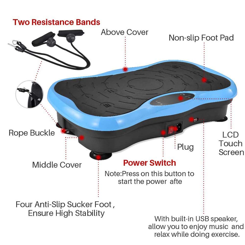 Trenażery wibracyjne Maszyna do ćwiczeń wibracyjnych Wibrujący domowy trener fitness Power Plate 99 poziomów intensywności z taśmami oporowymi na siłowni Schudnij, dopasuj się z domu (niebieski)
