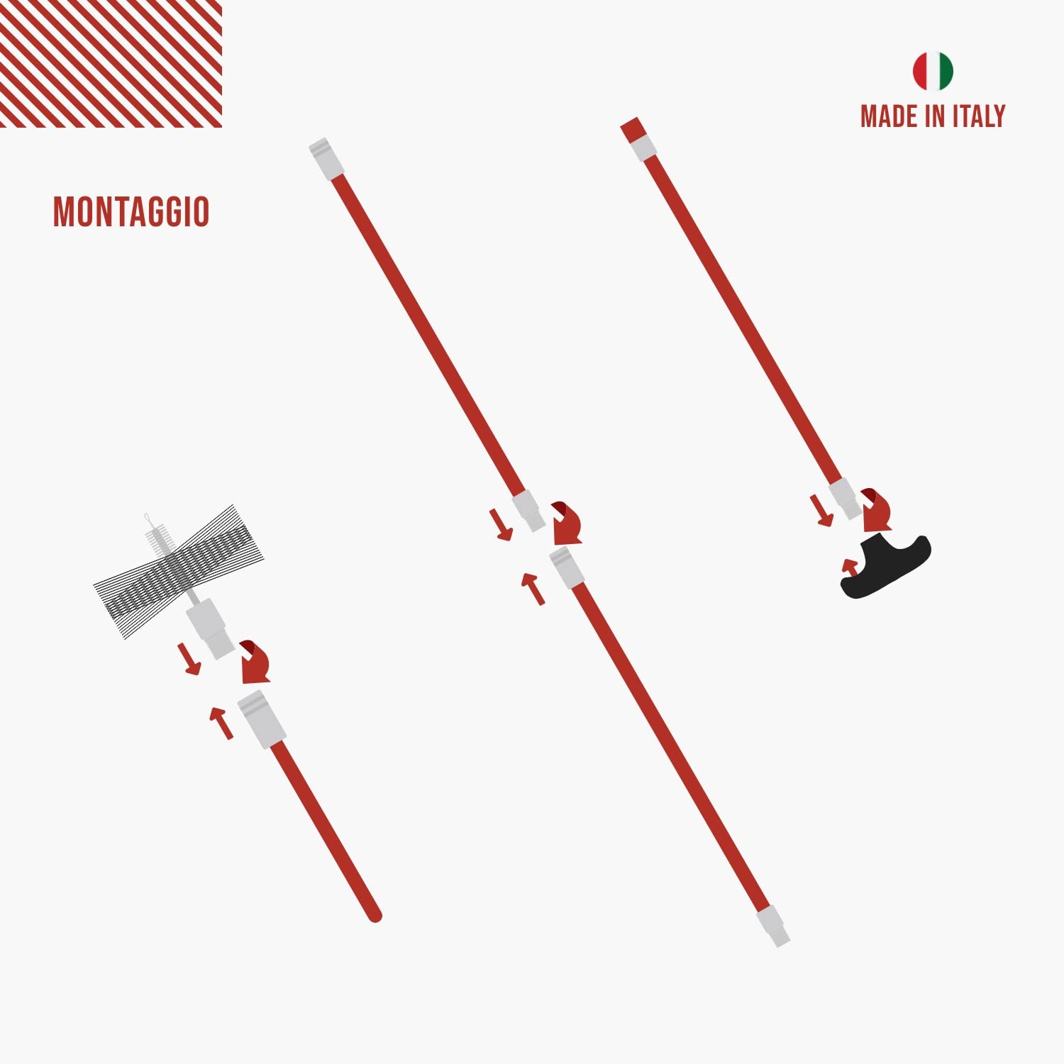 BARETTO Kit Pulizia Camino Canna Fumaria Ø 200 mm Acciaio Aste 10 m Curvatura 45° Rimozione Incrostazioni