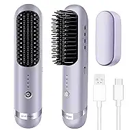 Cordless Hair Straightener Brush, 2 in 1 Curling & Straightening Brush with 200 Million Negative Ions, Mini Travel Hot Straightener Comb for Women, Fast Heating & Dual Voltage