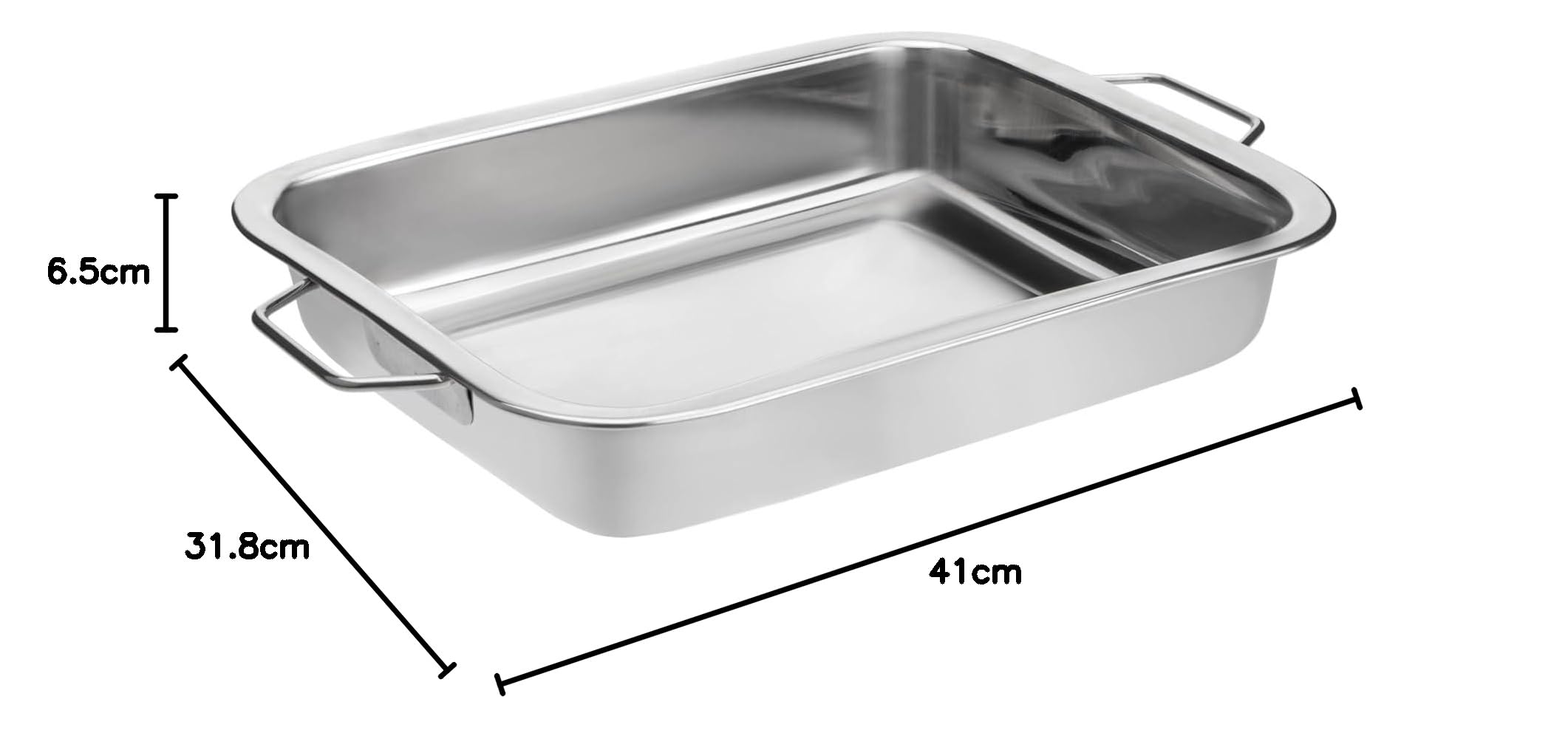 Teglia da forno in acciaio inox con fondo rialzato, 40 cm, extra large, adatta al forno, bordo rinforzato, profondità 6,5 cm, perfetta per grandi carni e verdure, lavabile in lavastoviglie