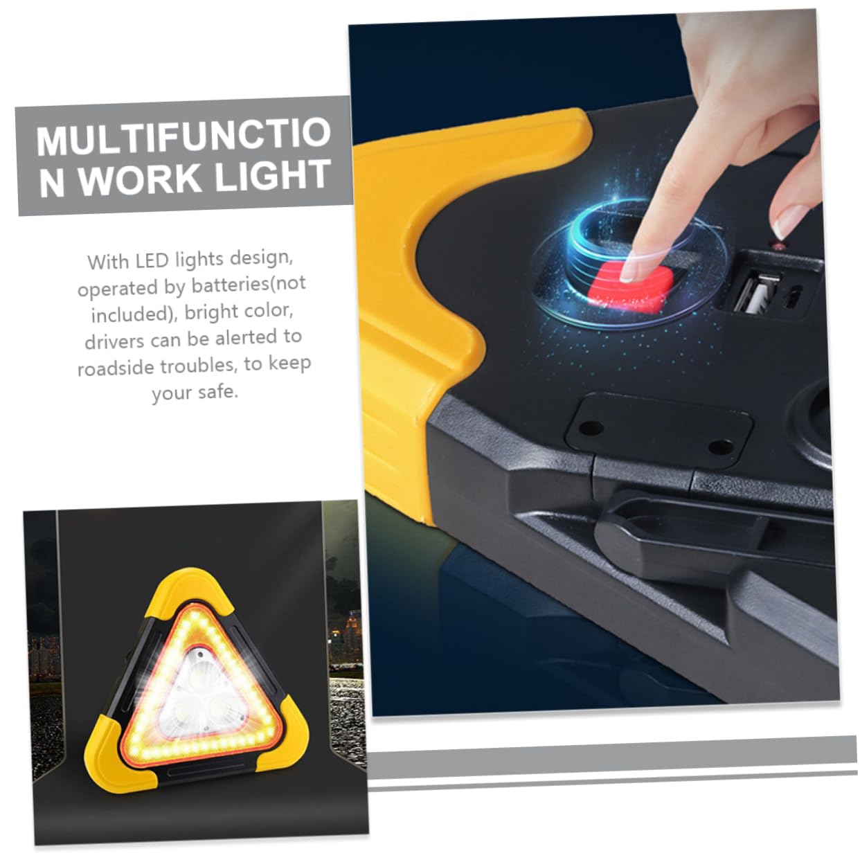 Señal de Advertencia Triangular para Automóvil Luz LED Portátil y Reflectante, Adecuado para Vehículos de Trabajo y Remolques en Asistencia en Carretera