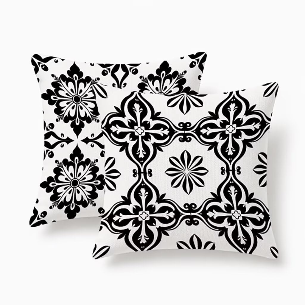 Housse de coussin 60x60 lin imperméable blanc anti-tache pour jardin