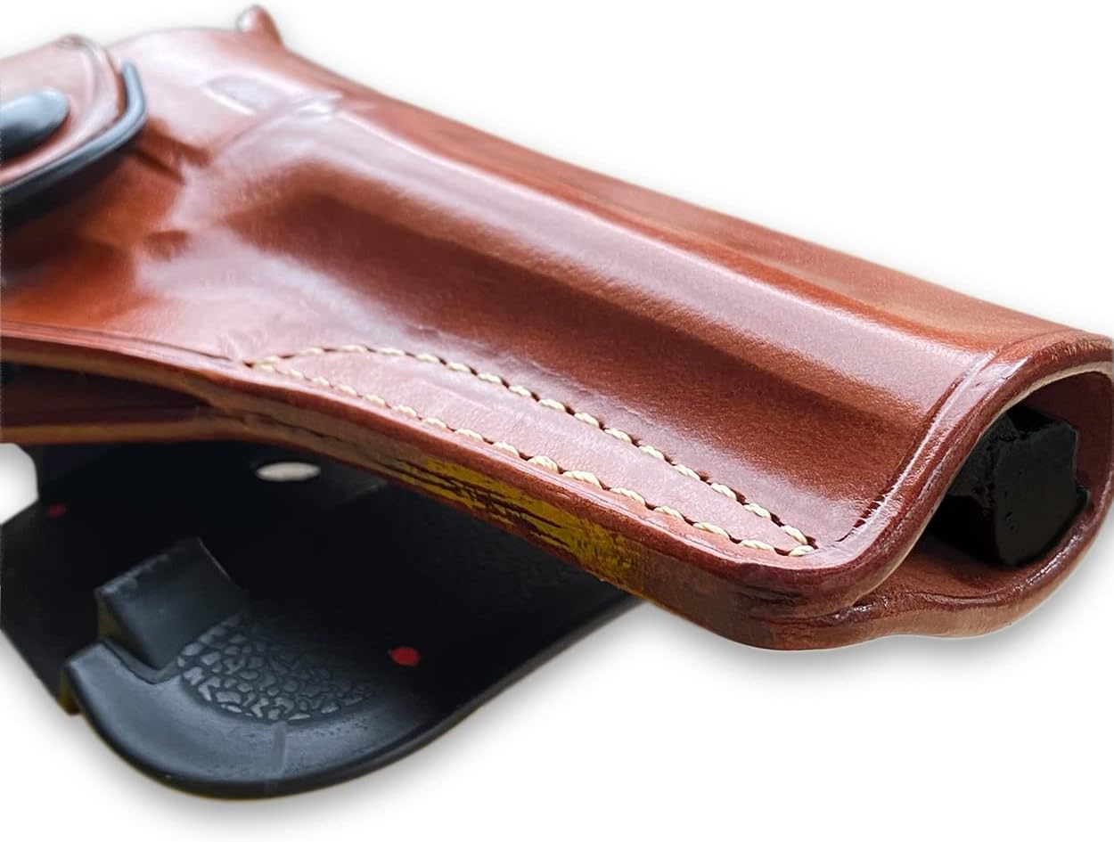 Masc OWB Leather Paddle Revolver Holster with Retention Strap, Fits Single Six Series .22 LR / 22 WMR 4.6-inch, Right Hand Draw, Brown #1450#