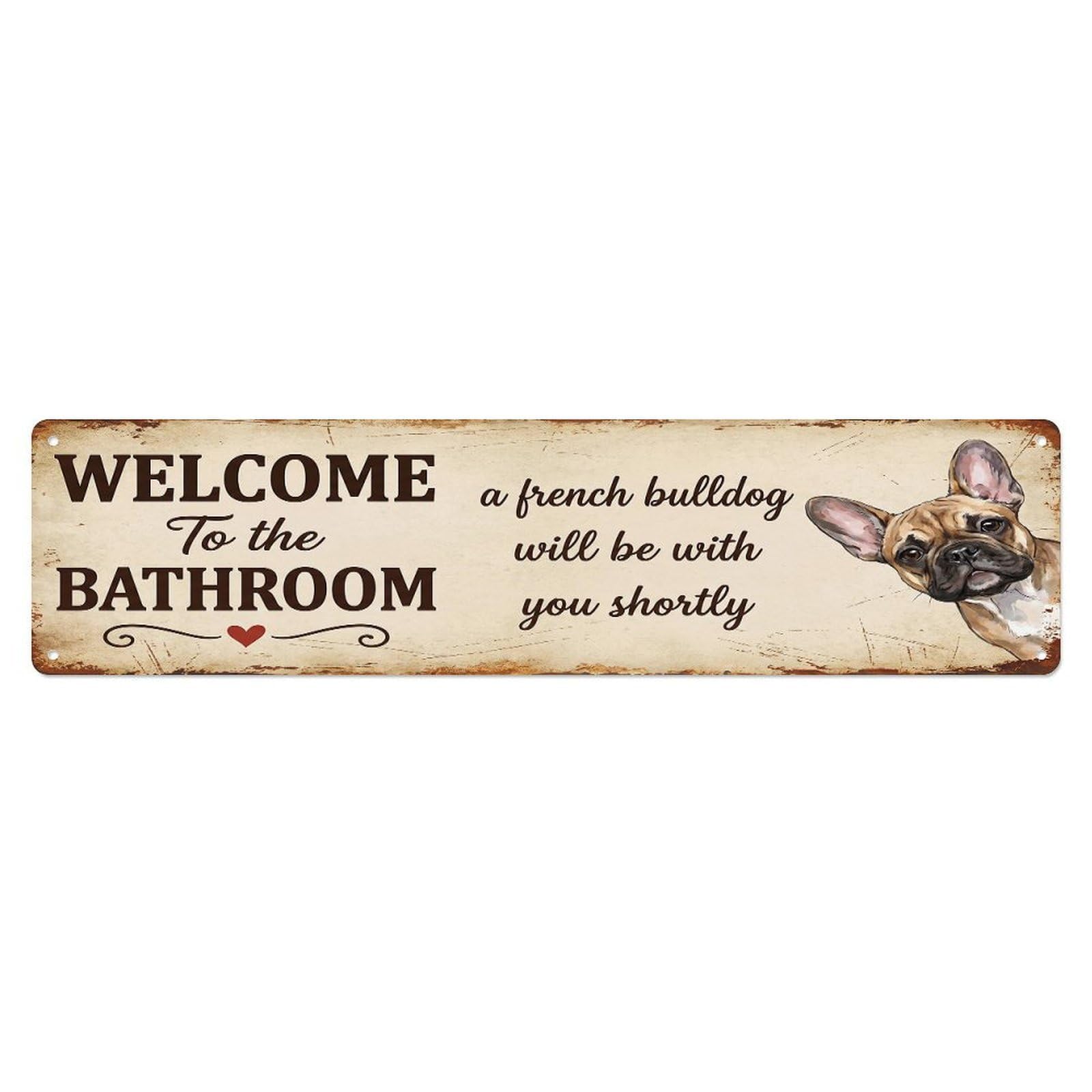Vintage WELCOME To The BATHROOM French Bulldog Banner Metal Tin Sign
