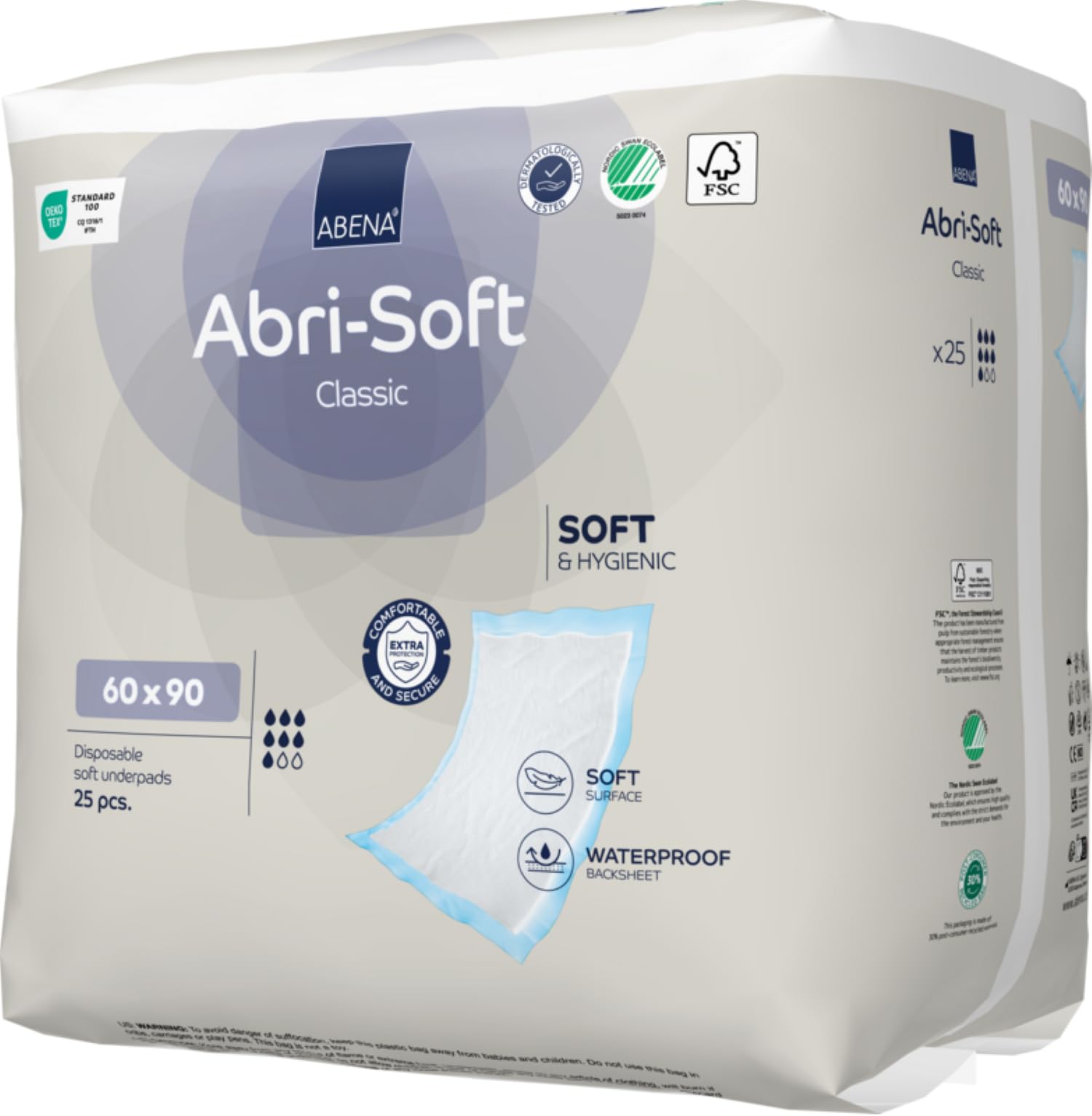 ABENA Abri-Soft Classic Einweg-Inkontinenz-Betteinlagen, Eco-Labeled Inkontinenzunterlagen, Auslaufschutz, weiche und sichere Bettschoner für Inkontinenz – 60 x 90 cm, 2200 ml Saugfähigkeit, 25 Stück