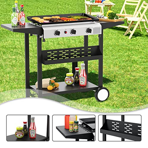 Skok 3 Burner Gas Griddle- 23.3 Inch Outdoor Propane Griddle- 30000 Btu Propane Fuelled, Portable Flat Top Gas Grill Camping Griddle Station With Side Shelves For Kitchen, Outdoor Bbq, Camping Tailgating Or Picnicking (Griddle With Shelf) #TOP5